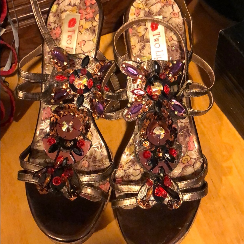Two lips jeweled strappy wedge